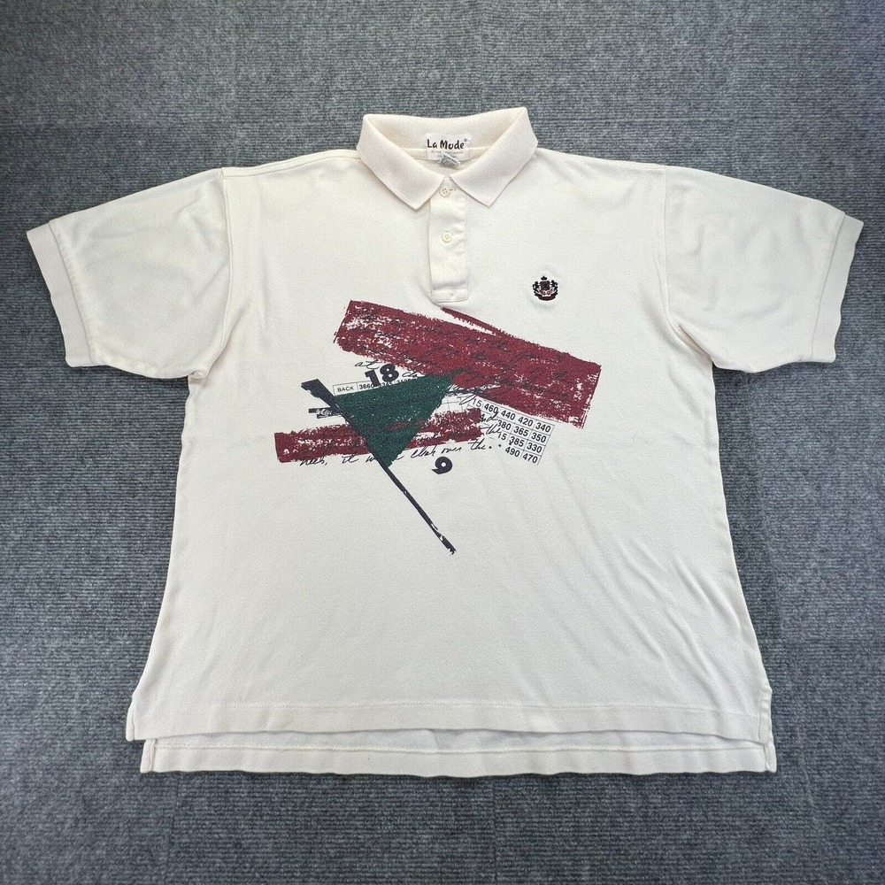 Vtg La Mode Golf Polo Shirt Mens XL Cream White Active Sportswear Combed Cotton